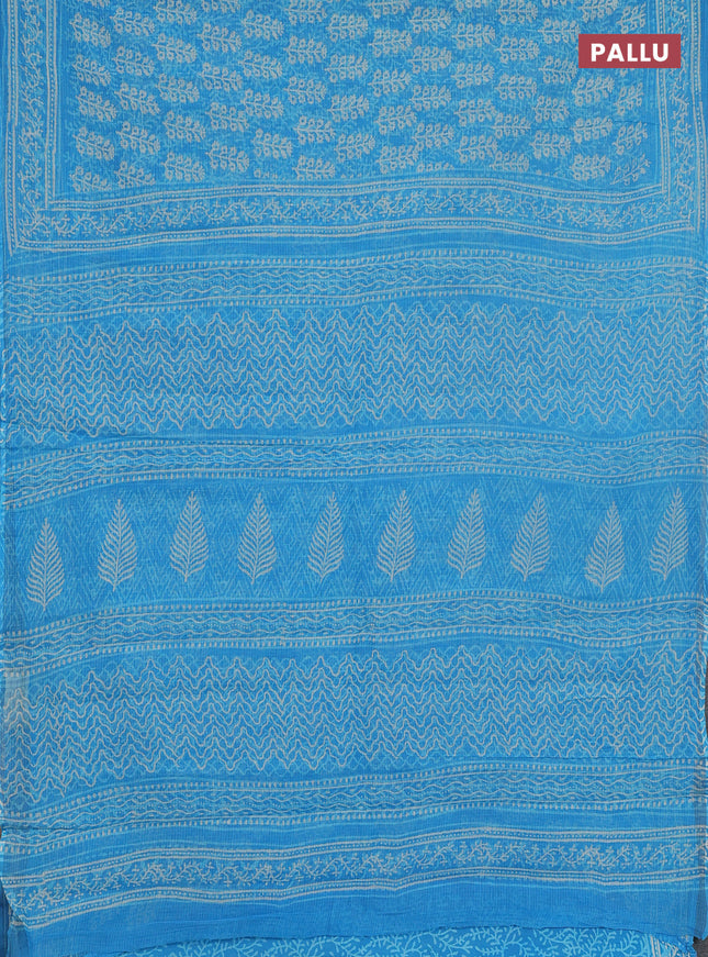 Kota doria saree cs blue with allover prints and printed border