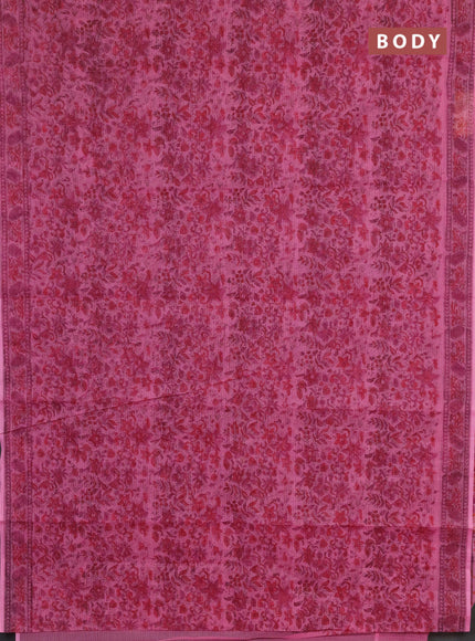 Kota doria saree pink with allover prints and printed border