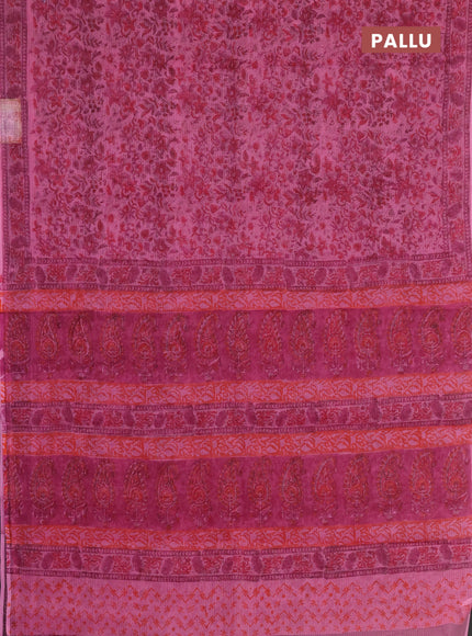 Kota doria saree pink with allover prints and printed border