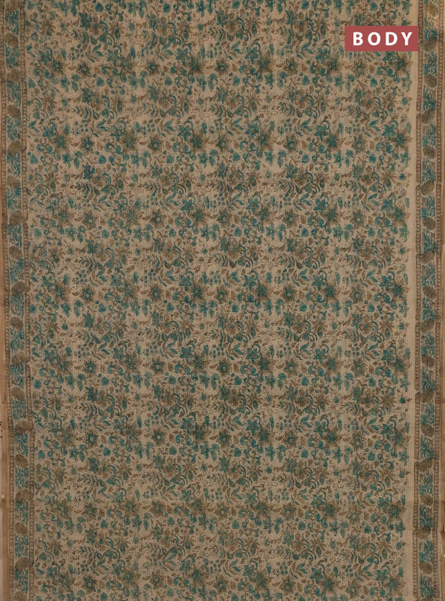 Kota doria saree green and sandal with allover prints and printed border