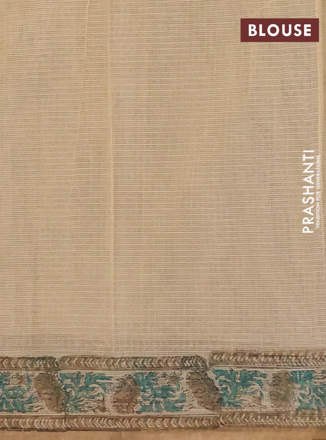 Kota doria saree green and sandal with allover prints and printed border