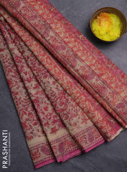 Kota doria saree red and pink with allover prints and printed border