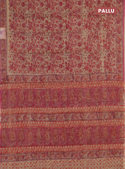 Kota doria saree red and pink with allover prints and printed border