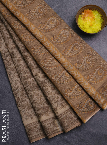 Kota doria saree beige and sandal with allover prints and printed border