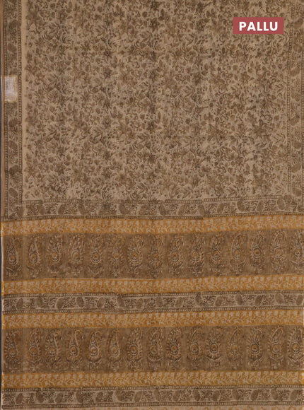 Kota doria saree beige and sandal with allover prints and printed border
