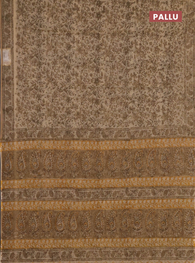 Kota doria saree beige and sandal with allover prints and printed border