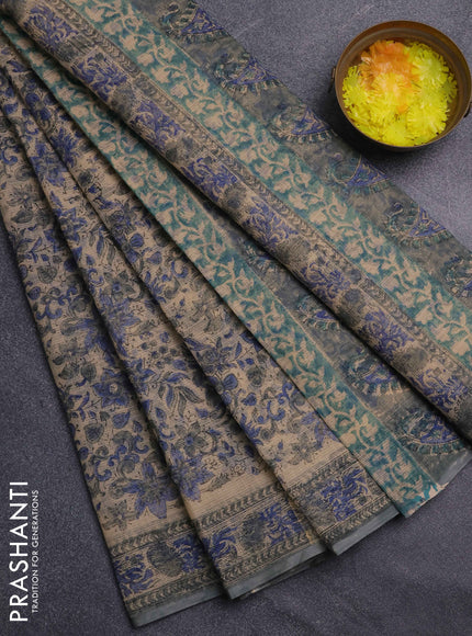 Kota doria saree beige and grey with allover prints and printed border