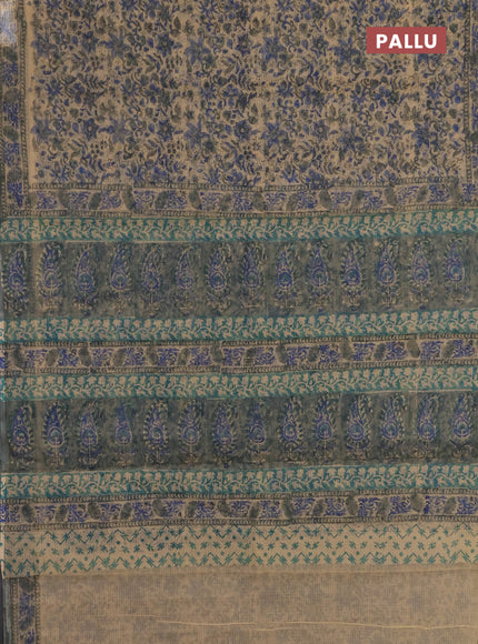 Kota doria saree beige and grey with allover prints and printed border
