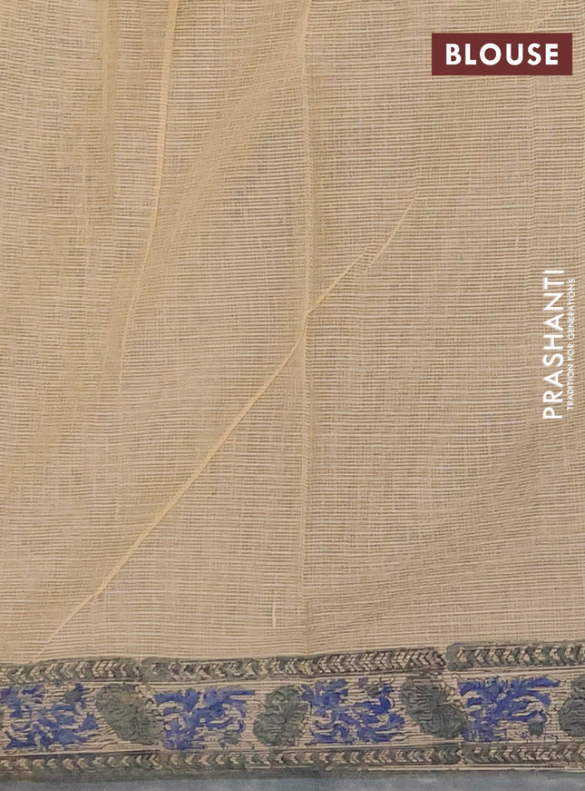 Kota doria saree beige and grey with allover prints and printed border