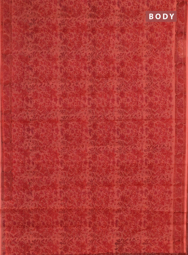 Kota doria saree peach shade with allover prints and printed border