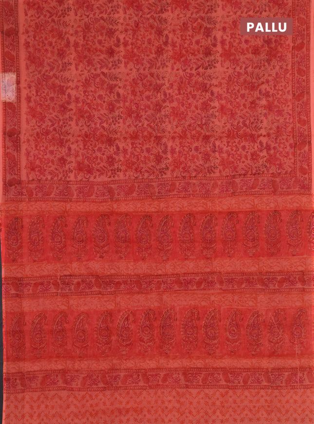 Kota doria saree peach shade with allover prints and printed border