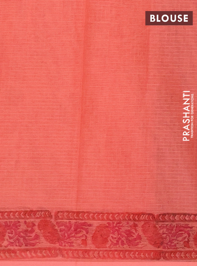 Kota doria saree peach shade with allover prints and printed border