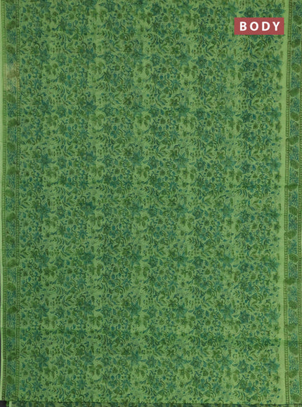Kota doria saree light green with allover prints and printed border