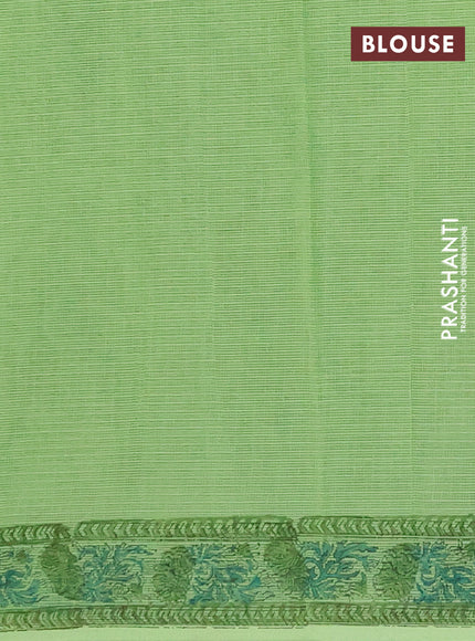 Kota doria saree light green with allover prints and printed border