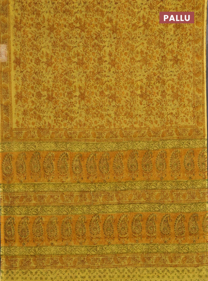 Kota doria saree yellow with allover prints and printed border