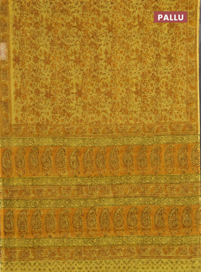 Kota doria saree yellow with allover prints and printed border