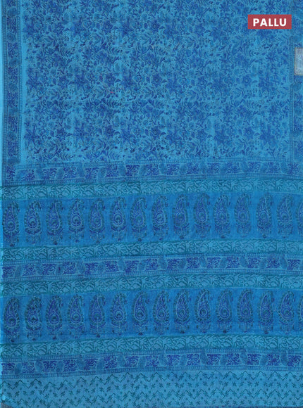 Kota doria saree cs blue with allover prints and printed border