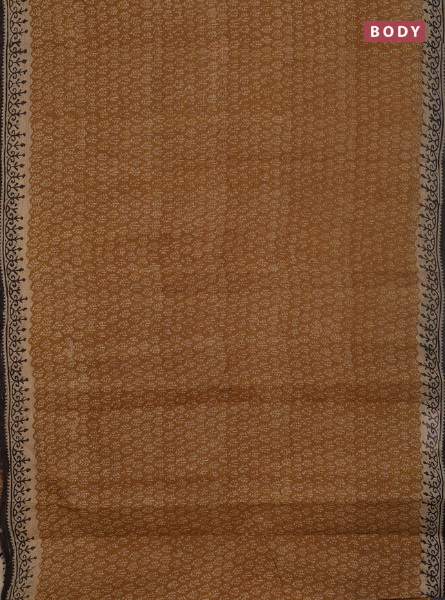 Kota doria saree mustard yellow and coffee brown with allover butta prints and printed border