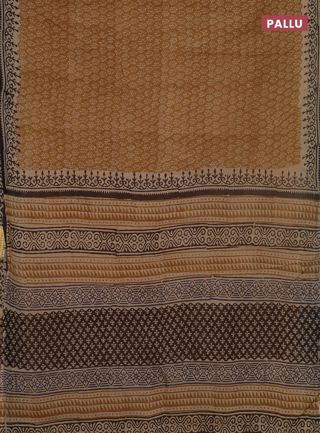 Kota doria saree mustard yellow and coffee brown with allover butta prints and printed border