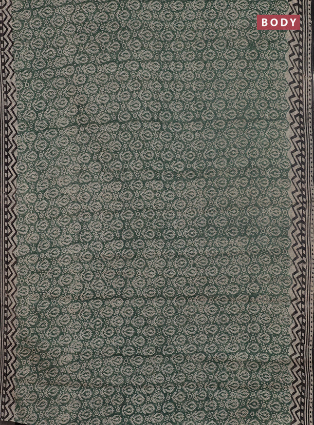 Kota doria saree green and black with allover prints and printed border