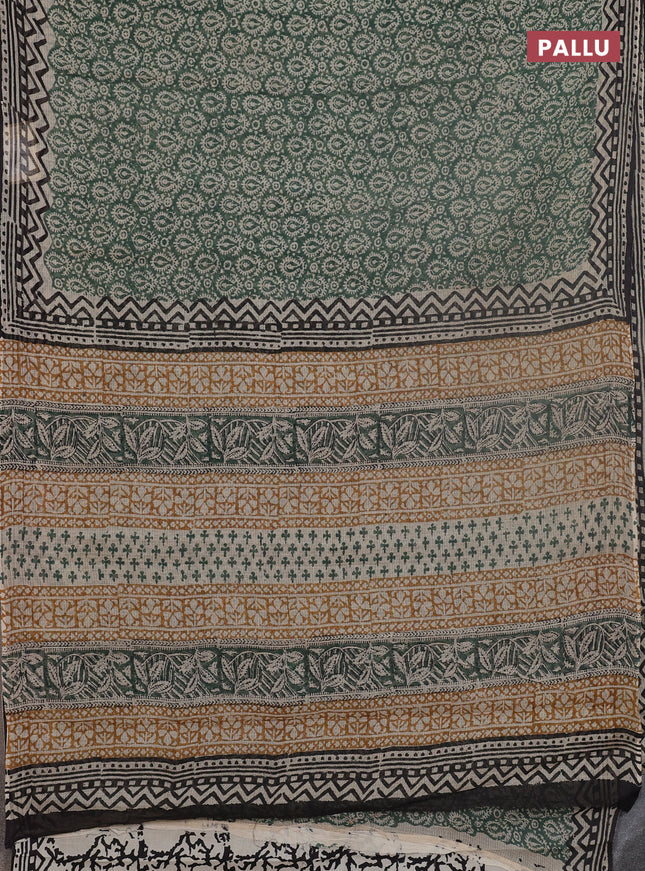 Kota doria saree green and black with allover prints and printed border