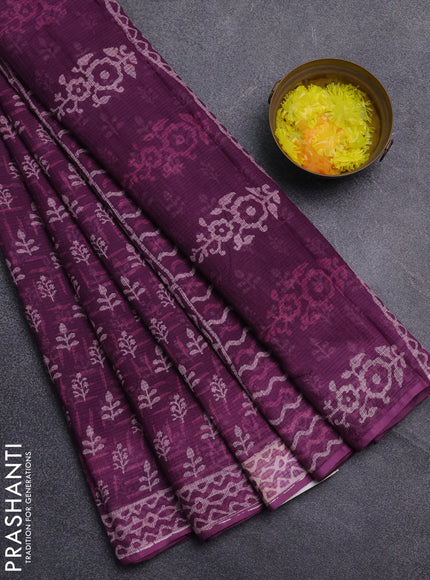 Kota doria saree purple with allover dabu prints and printed border