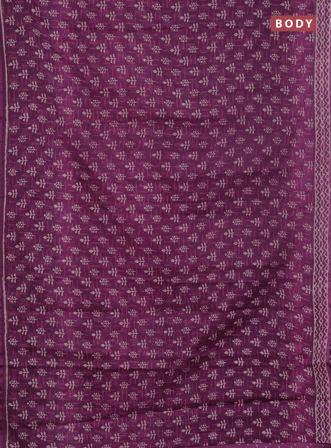 Kota doria saree purple with allover dabu prints and printed border