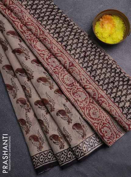 Kota doria saree beige and black with allover butta prints and printed border