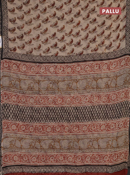 Kota doria saree beige and black with allover butta prints and printed border
