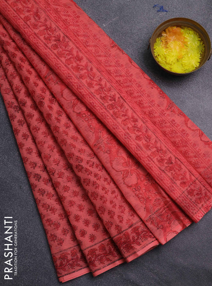 Kota doria saree peach shade with allover butta prints and printed border
