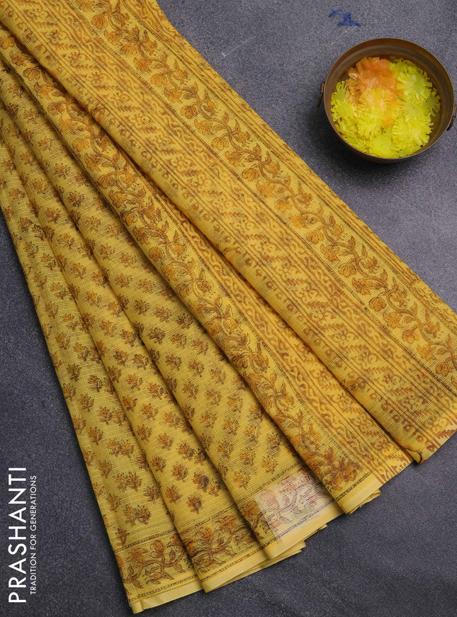 Kota doria saree yellow with allover butta prints and printed border
