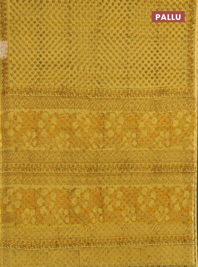 Kota doria saree yellow with allover butta prints and printed border
