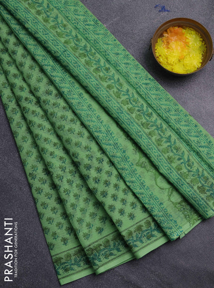 Kota doria saree light green with allover butta prints and printed border