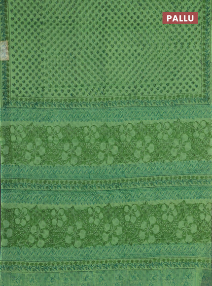 Kota doria saree light green with allover butta prints and printed border