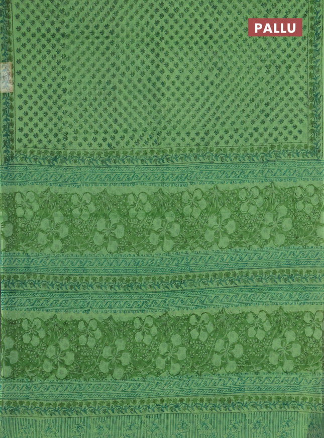 Kota doria saree light green with allover butta prints and printed border