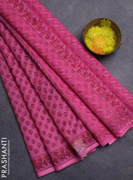 Kota doria saree pink with allover butta prints and printed border