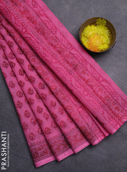 Kota doria saree pink with allover butta prints and printed border
