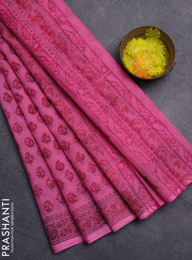 Kota doria saree pink with allover butta prints and printed border