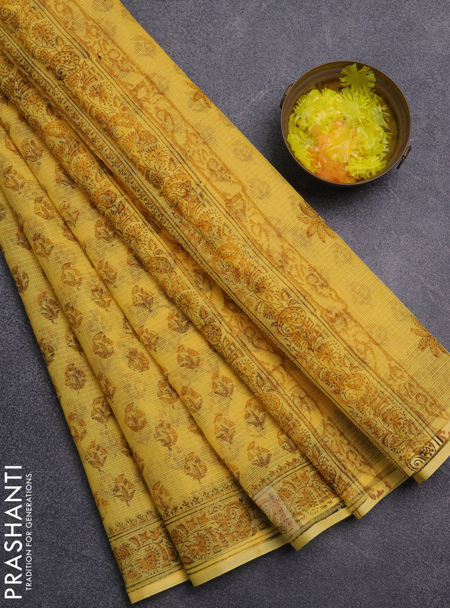 Kota doria saree yellow with allover butta prints and printed border
