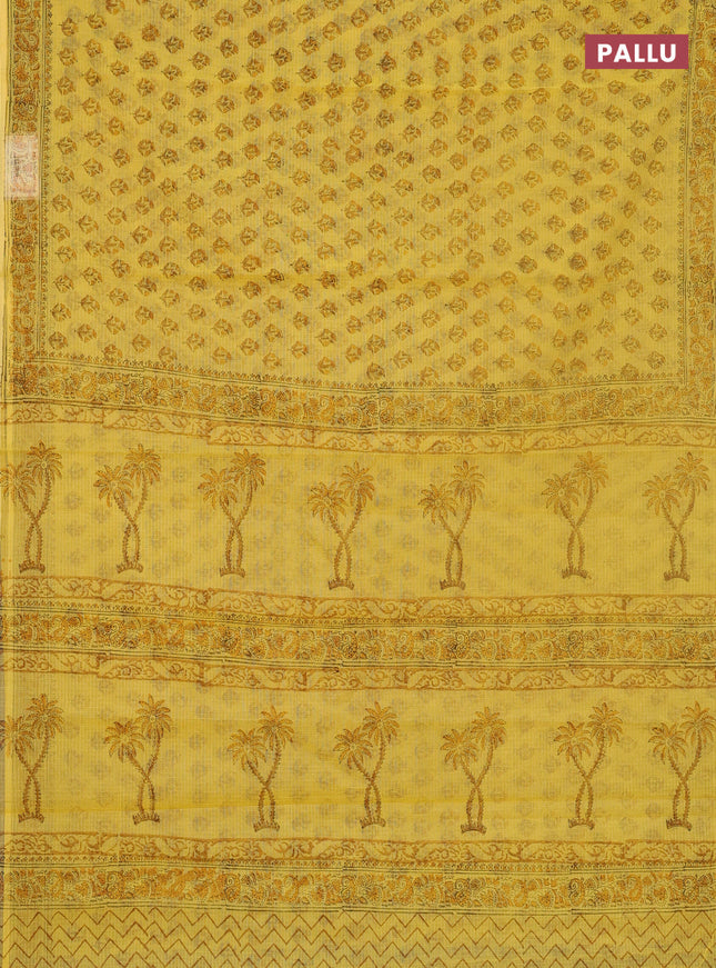 Kota doria saree yellow with allover butta prints and printed border