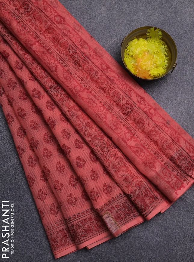 Kota doria saree peach shade with allover butta prints and printed border
