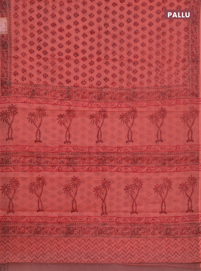 Kota doria saree peach shade with allover butta prints and printed border
