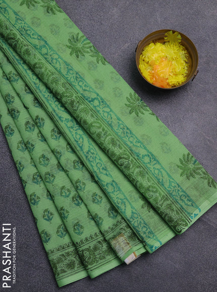 Kota doria saree light green with allover butta prints and printed border