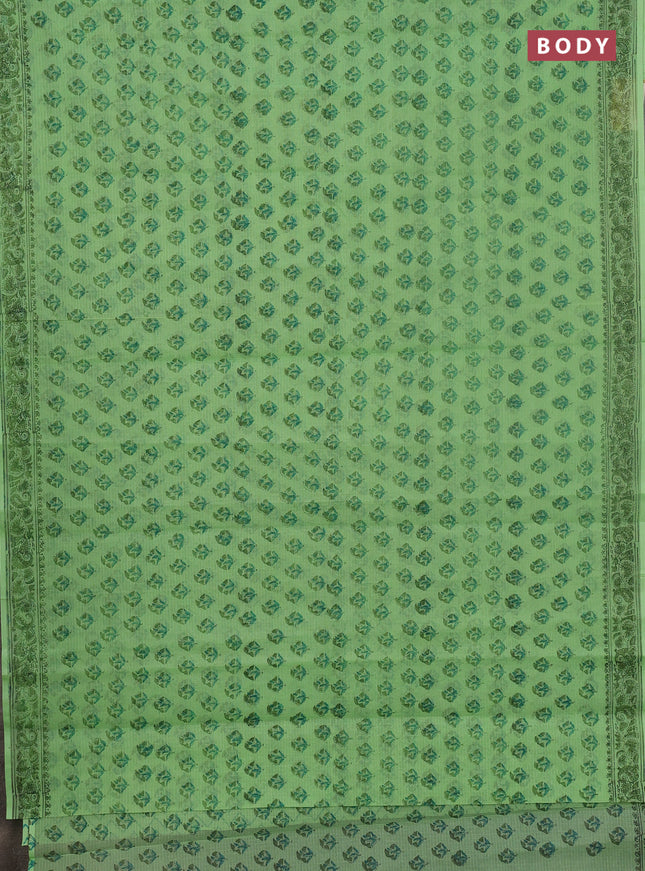 Kota doria saree light green with allover butta prints and printed border