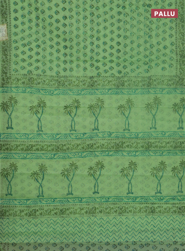 Kota doria saree light green with allover butta prints and printed border