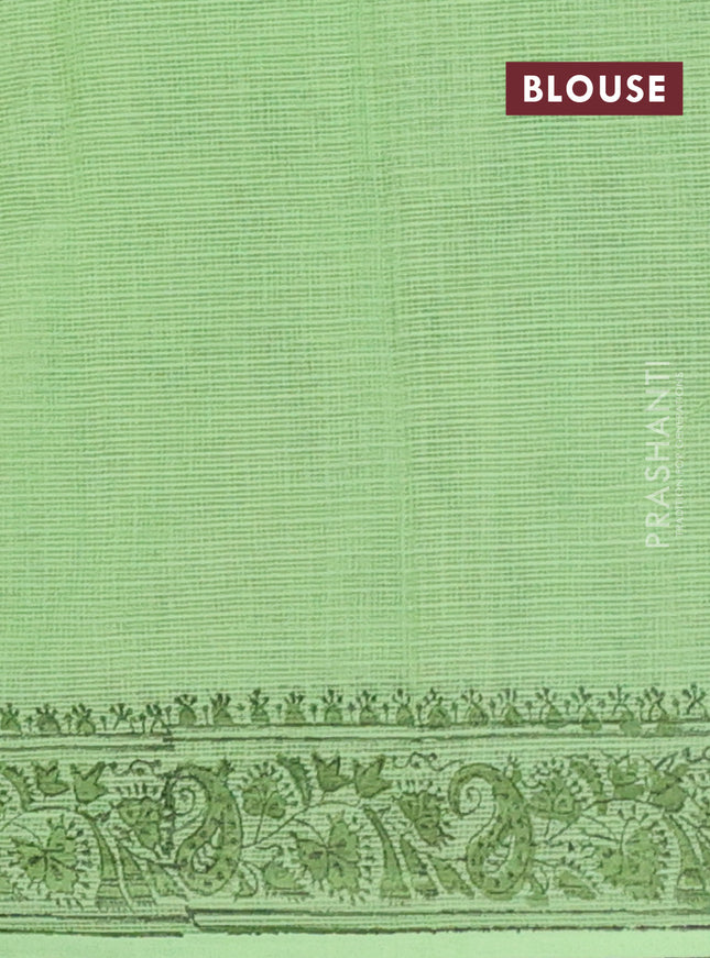 Kota doria saree light green with allover butta prints and printed border
