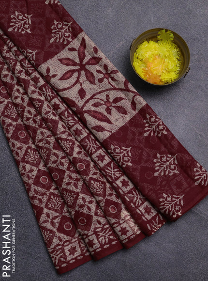 Kota doria saree maroon with allover geomatric prints and printed border