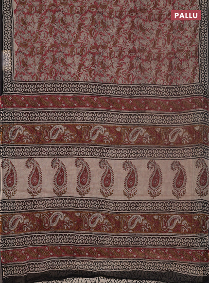 Kota doria saree maroon and black with allover prints and printed border