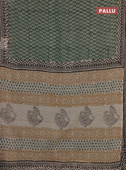 Kota doria saree green and black with allover butta prints and printed border