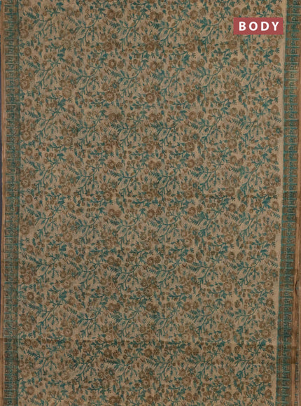 Kota doria saree green and sandal with allover prints and printed border